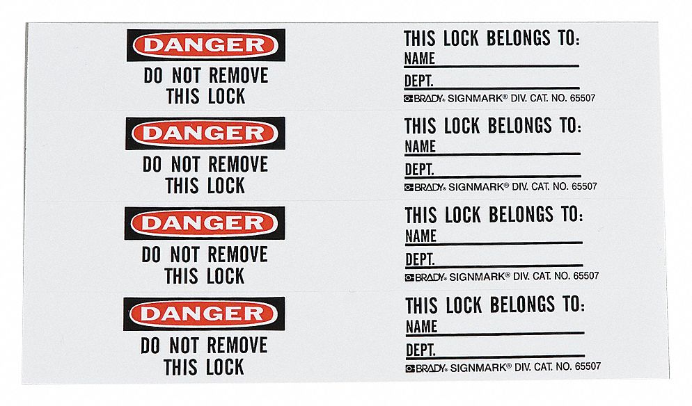 PERMANENT ADHESIVE LABEL, LOCKOUT LABELS, B826, 40 PK