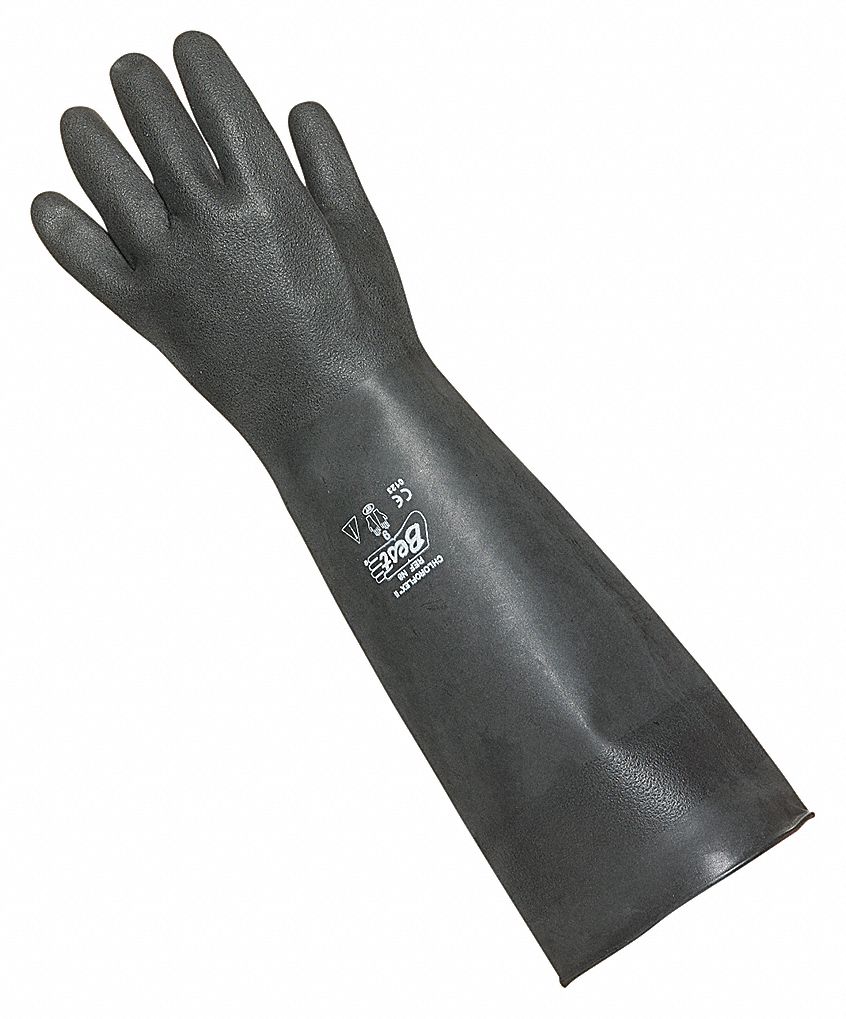 CHEMICAL RESISTANT GLOVES, 12 MIL, 12 IN LENGTH, SMOOTH, SIZE 9, BLACK