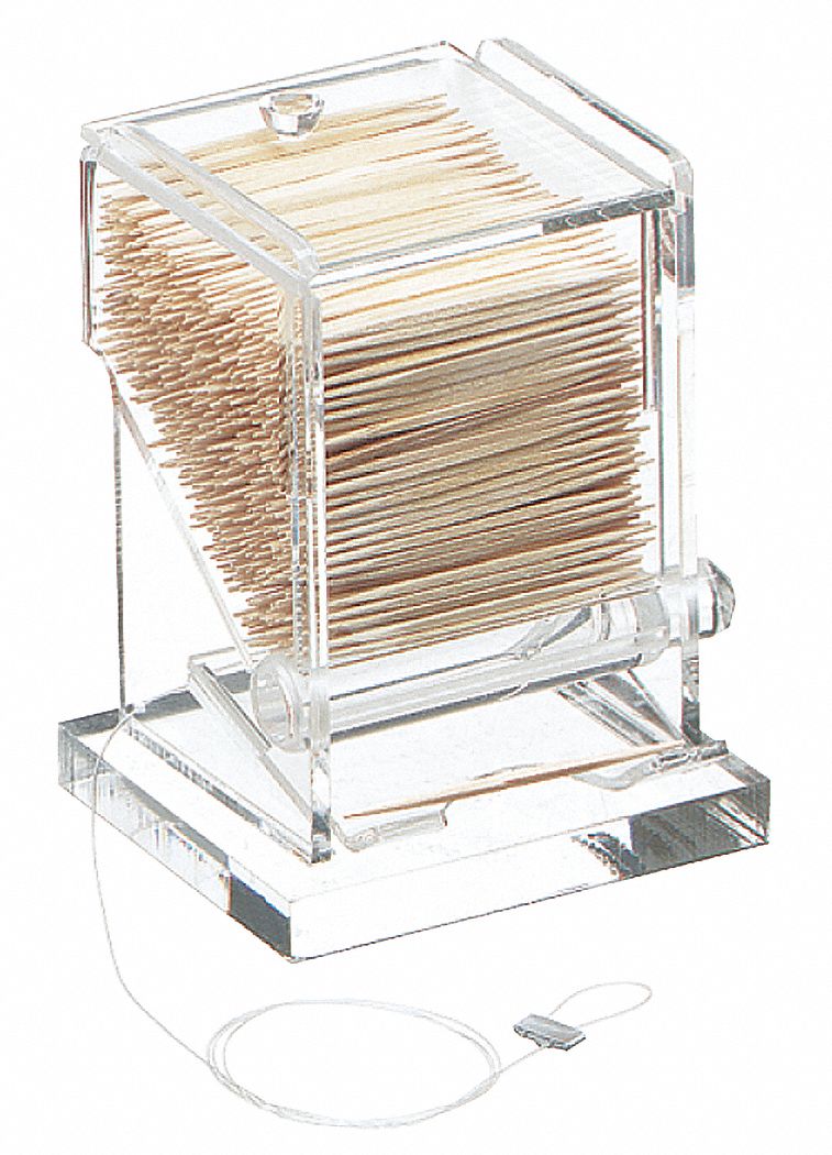 Acrylic Toothpick Dispenser, Clear, 3 3/64 in x 5 in Grainger