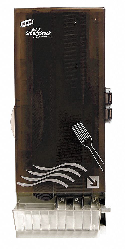 Fork Dispenser: Wall/Stand/Countertop, Holds 120 pcs Cutlery, Translucent Smoke, 10 in Wd