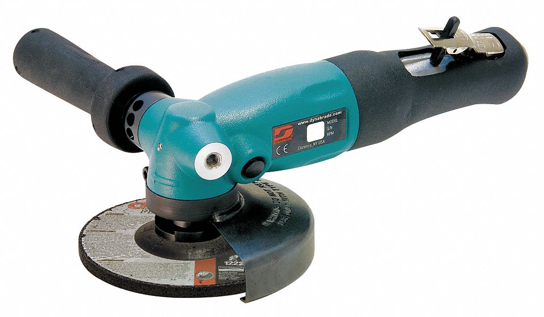 DYNABRADE Angle Grinder: 5 in Wheel Dia, 1.3 hp Horsepower, 12,000 RPM Max.  Speed, 10 in Overall Lg