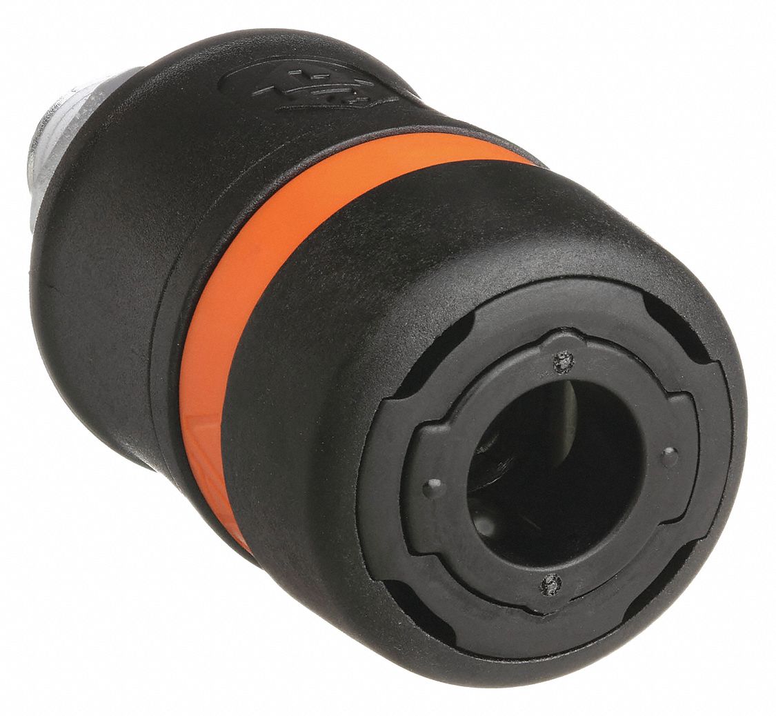 QUICK CONNECT HOSE COUPLING, ¼ IN BODY SIZE, ¼ IN HOSE FITTING SIZE, SAFETY VENT, MNPT