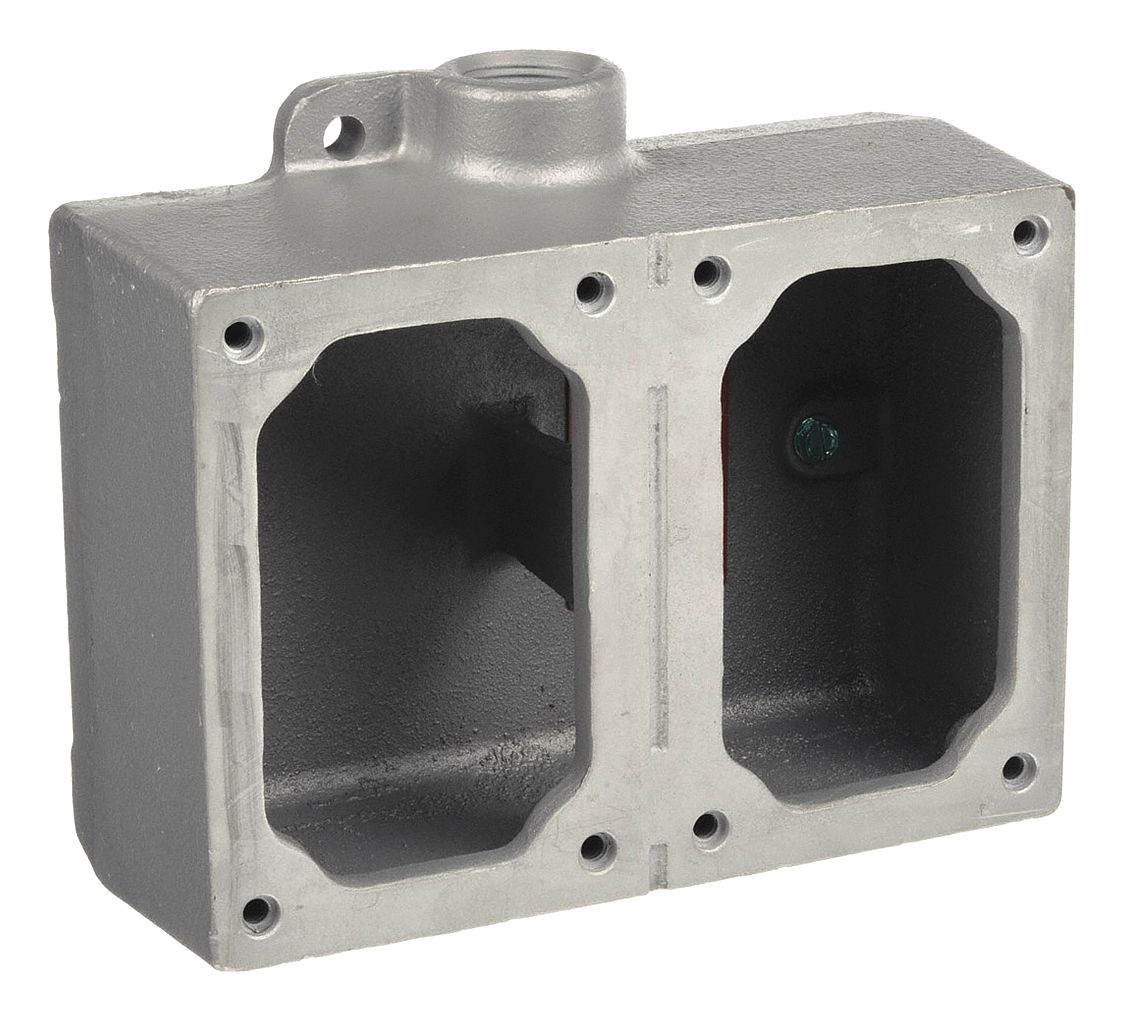 Mounting Body: 2 Gangs, Iron, 1/2 in Hub Size, Dead End, 6 13/16 in Overall Ht