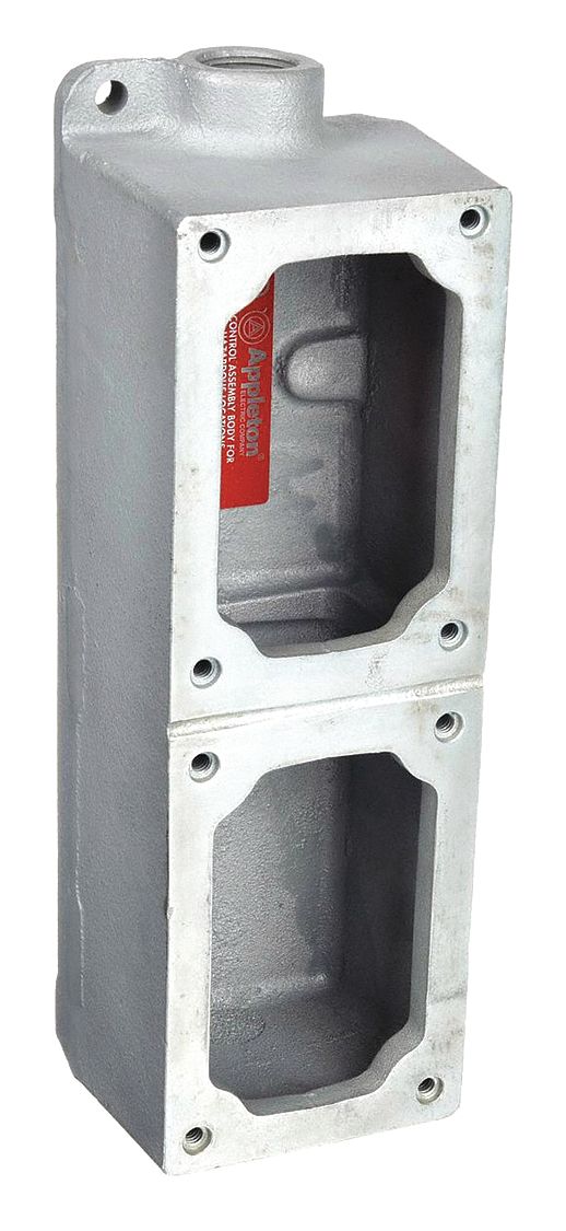 Mounting Body: 2 Gangs, Iron, 1/2 in Hub Size, Dead End, 12 1/16 in Overall Ht