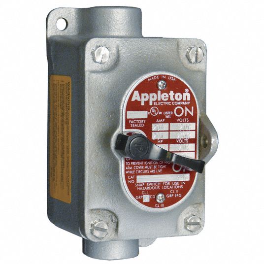 APPLETON ELECTRIC Motor Switch: 1 Gang, 3 Poles, 30 A, 1 in Hub Dia, Feed  Through, Factory Sealed