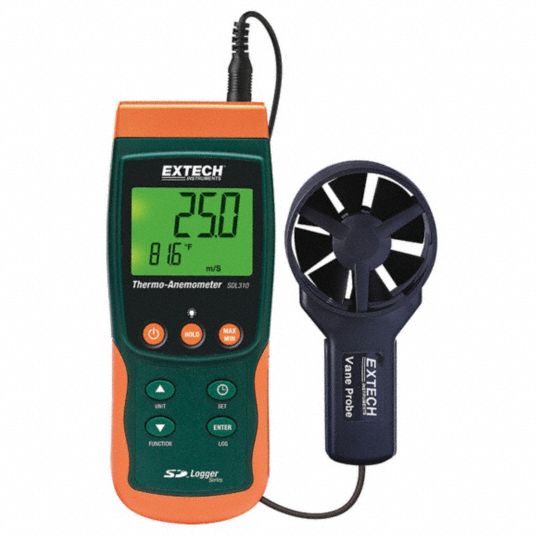 EXTECH Anemometer, Rotating Vane and Thermistor, Yes, No, 80 to 4930 ...