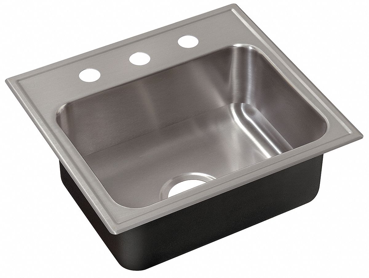 DROP- IN SINK WITH FAUCET LEDGE: JUST MANUFACTURING, 21 IN L, 19 IN W, 18 GA, DECK