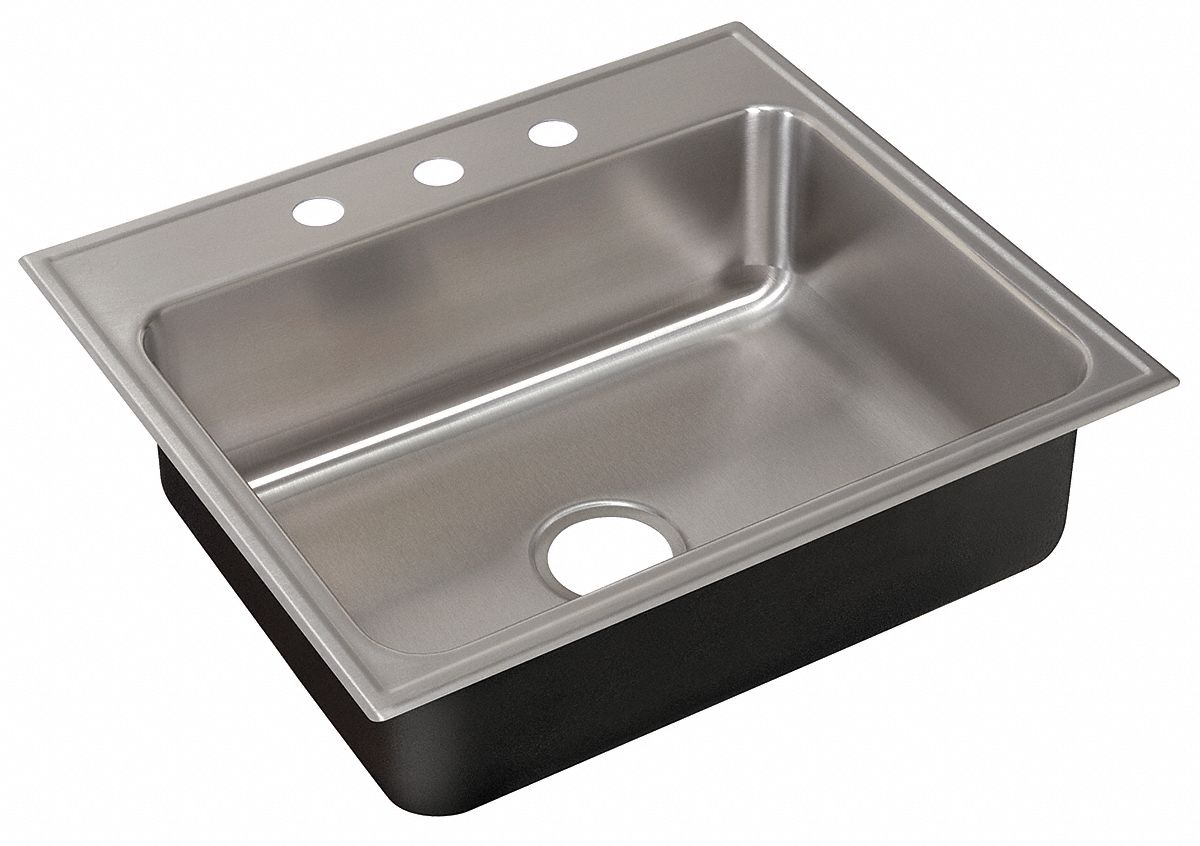 DROP- IN SINK WITH FAUCET LEDGE: JUST MANUFACTURING, 33 IN L, 22 IN W, 8 IN BOWL DP