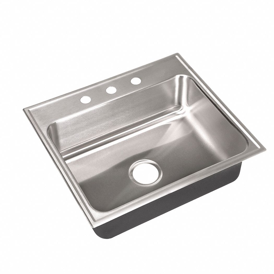 DROP- IN SINK WITH FAUCET LEDGE: JUST MANUFACTURING, 25 IN L, 22 IN W, 8 IN BOWL DP