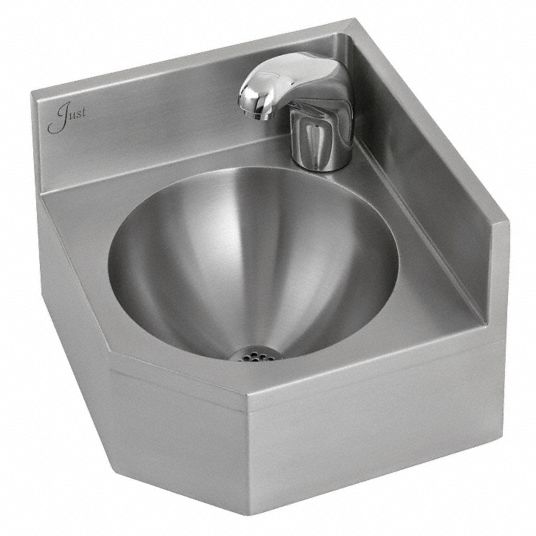 Just Manufacturing Just Manufacturing Lavatory Group Series 10 In X 10 In Stainless Steel Corner Bathroom Sink 13g651 A 35929 S Grainger