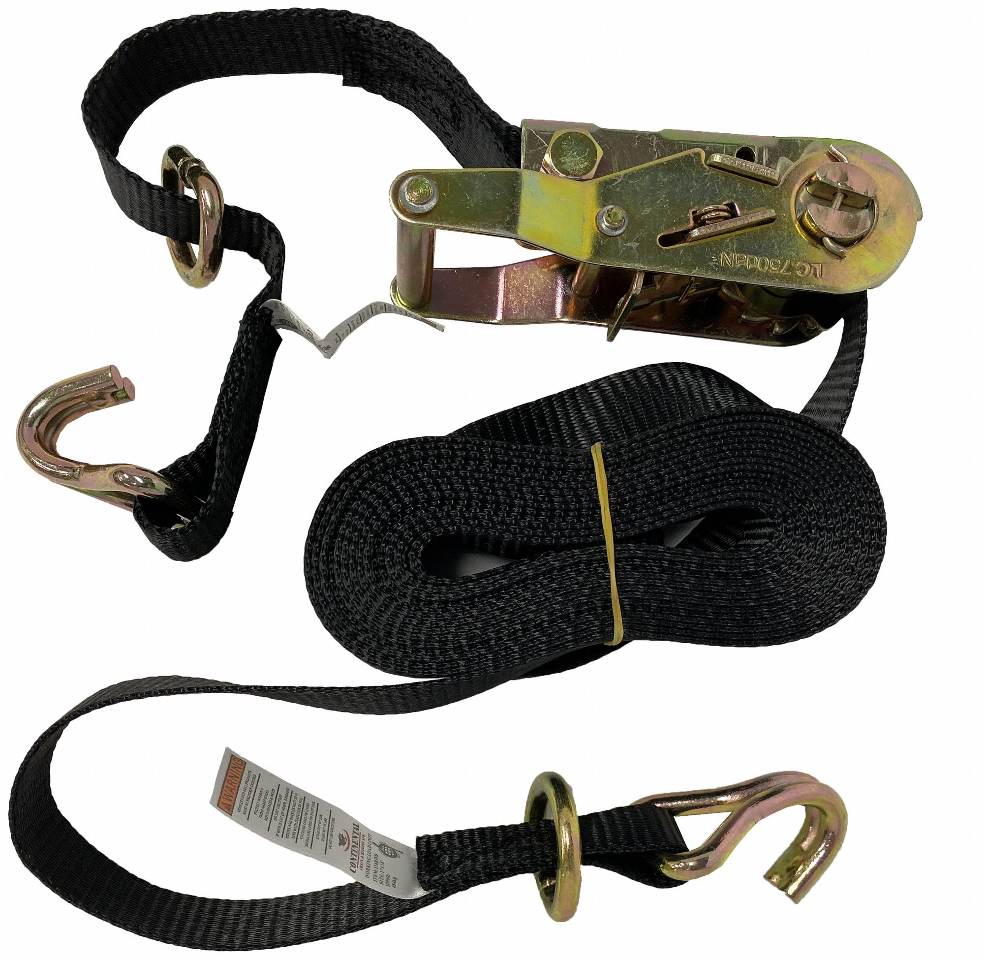 TIE-DOWN STRAP, WIRE HOOK, RATING TAG, LOAD 830 LBS, BREAK 2490 LBS, YELLOW, 20 FT X 1 IN
