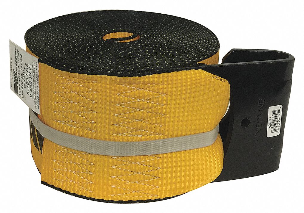 STRAP, FLAT HOOK, LOAD 5400 LB, BREAK 15000 LB, YELLOW, 30 FT X 4 IN