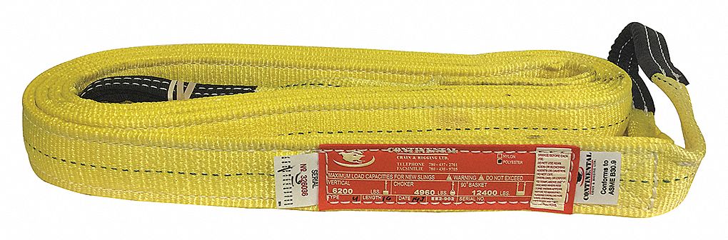 WEB SLING, TYPE 3, FLAT EYE AND EYE, HEAVY LIFT, YELLOW, 16 FT X 2 IN, 9 IN EYE, POLYESTER