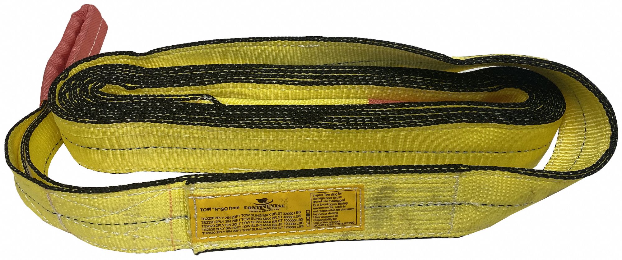 TOWING STRAP, POLYESTER, WHITE, YELLOW, 30 FT L X 4 IN W