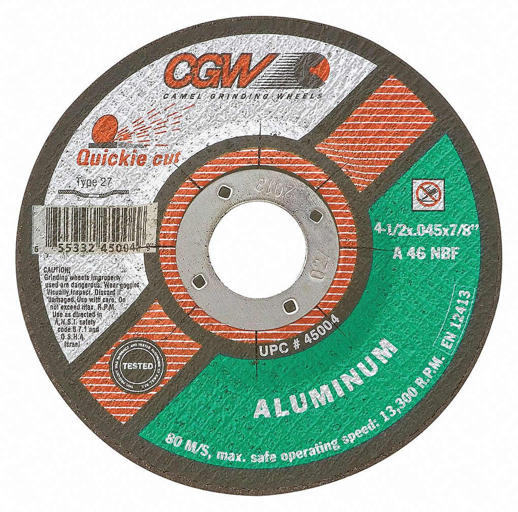 GRINDING WHEEL, TYPE 27, 5 X 0.045 IN, 7/8 IN ARBOR, AL OXIDE