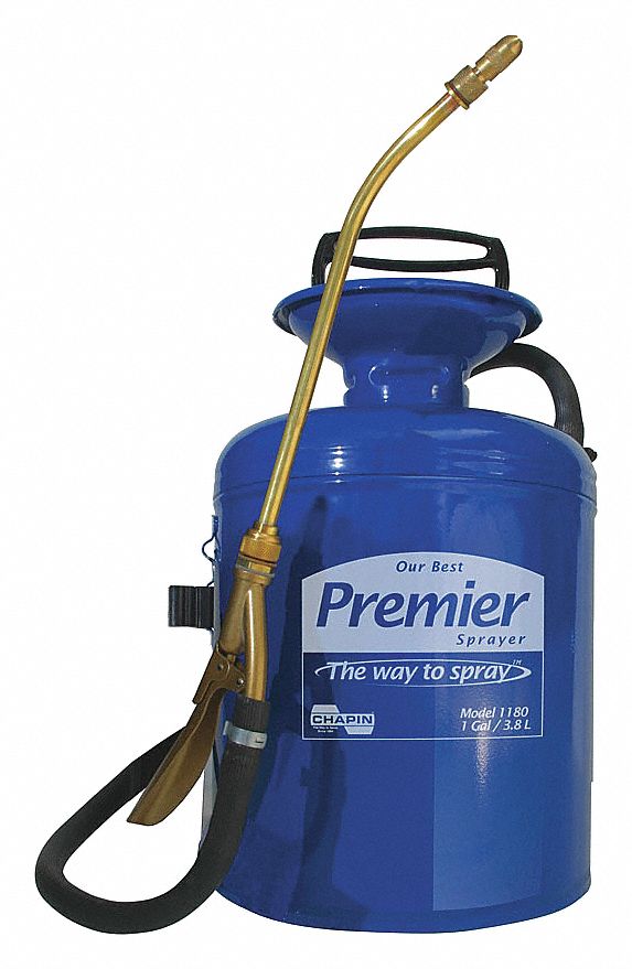 CHEMICAL SPRAYER,1 GAL,VITON,42 IN HOSE/12 IN WAND/5 IN FILL OPENING,TRI-POXY STEEL/BRASS