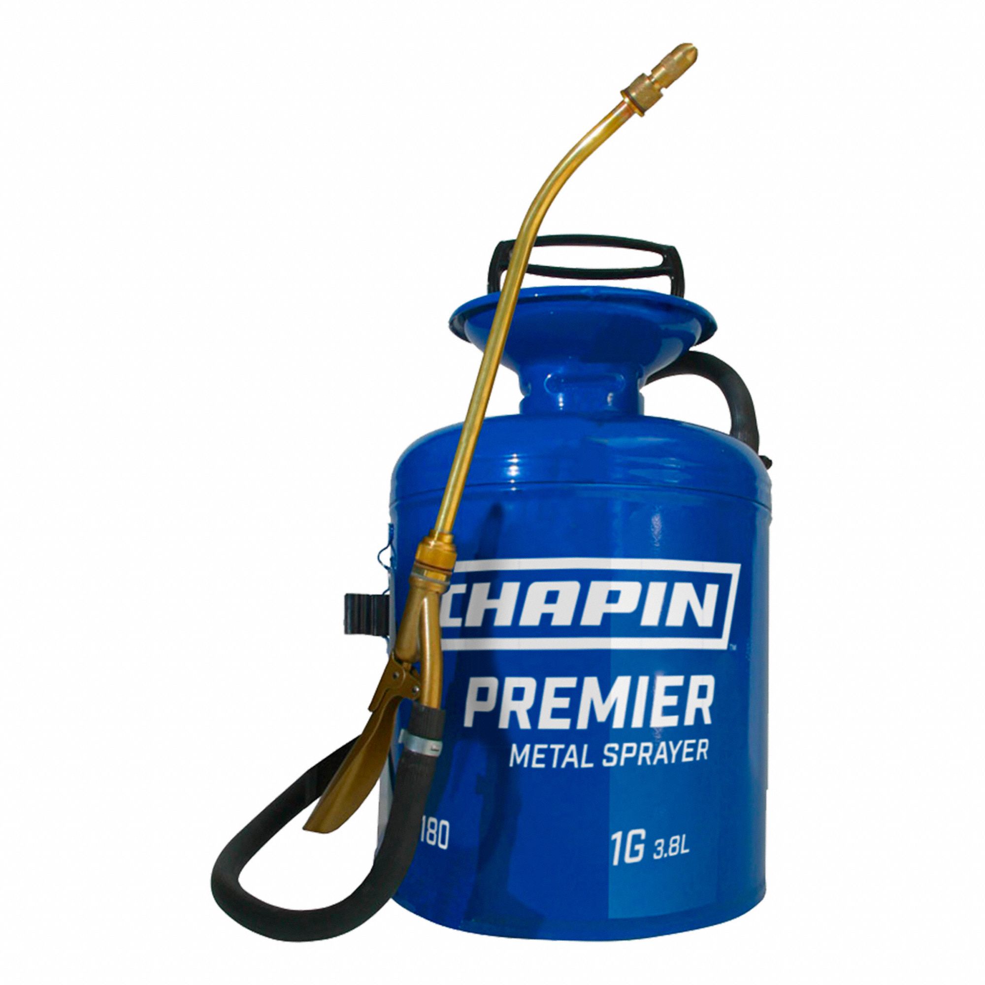 CHEMICAL SPRAYER,1 GAL,VITON,42 IN HOSE/12 IN WAND/5 IN FILL OPENING,TRI-POXY STEEL/BRASS