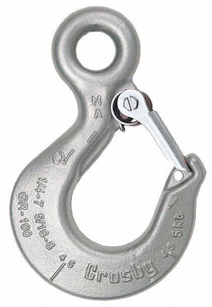 EYE SLING HOOK, SILVER, 262 MM W, ALLOY STEEL, 27.1 TON LOAD LIMIT, PLATED FINISH