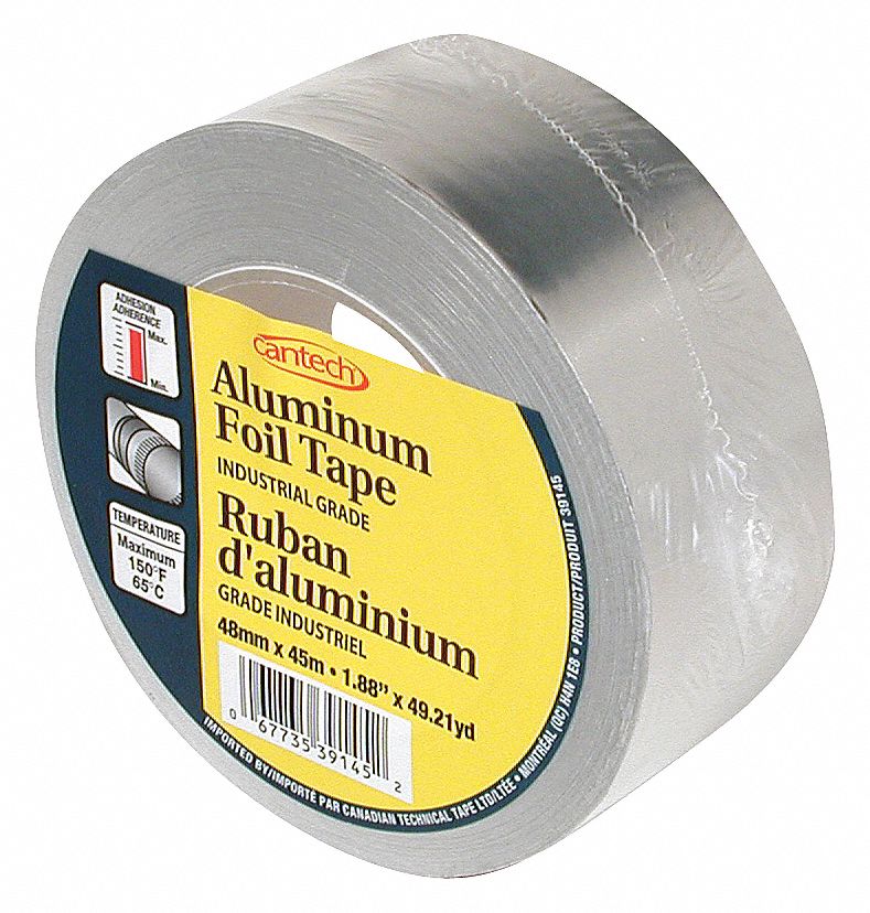 DUCT TAPE, SELF-FUSING, METALLIC,SILVER,TENSILE 20 LBS, 45 M X 48 MM X 6.10 IN DIA, ALUMINUM FOIL