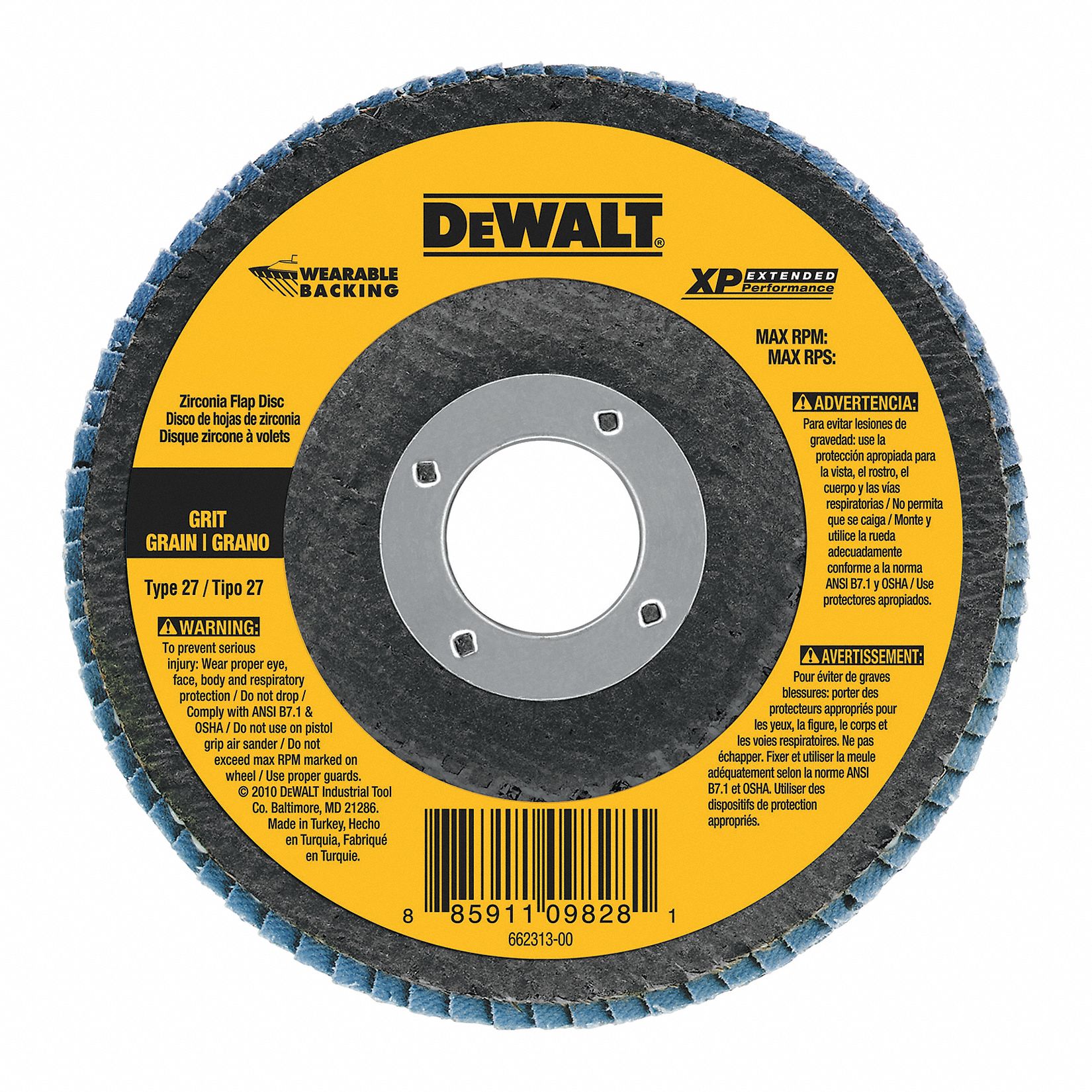 DEWALT Flap Disc, 4.5 In, 5/811 AH, 40G, T27, ZA 13J196DW8210H