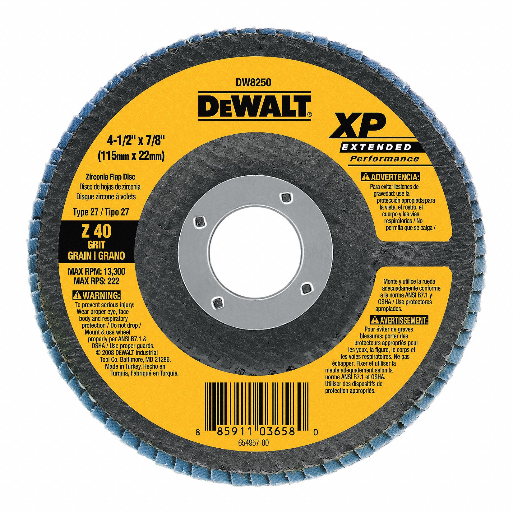 Abrasive Flap Disc: Type 27, 4-1/2" x 7/8", Ceramic, 80 Grit, Fiberglass Bk, High Density, XP