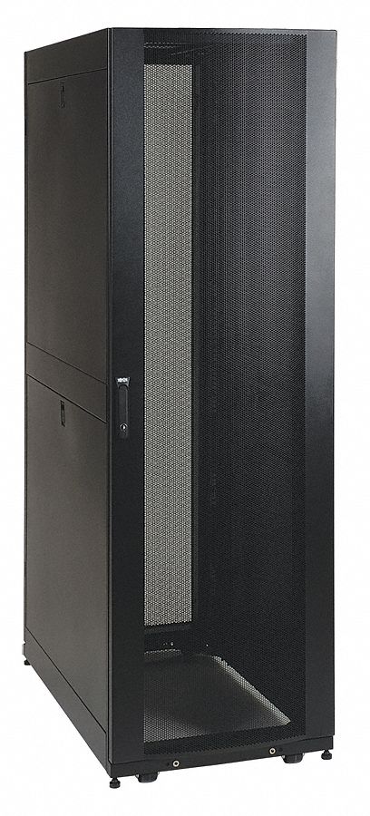 RACK ENCLOSURE, CABINET, BLACK, OPEN BOTTOM FOR CABLE ACCESS, POWDER COATED, STEEL, FLOOR