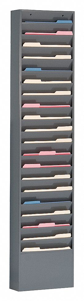 LARGE POCKET LITERATURE RACK, 20 POCKET/20 COMP, GREY, 13 1/4 X 58 X 4 1/8 IN, STEEL