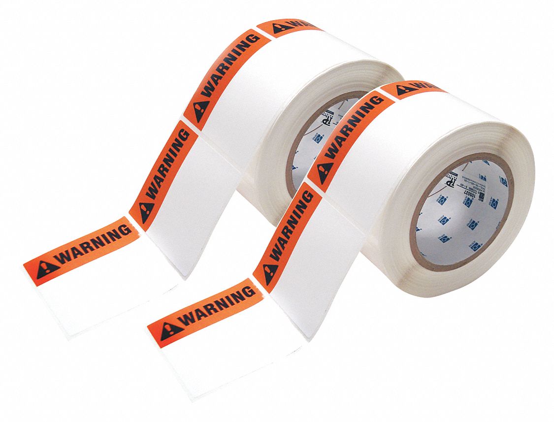 PRECUT LABEL ROLL, WARNING, WARNING HEADER, 3 IN X 3 IN, POLYESTER, WHITE, 500 LABELS, 2 PK
