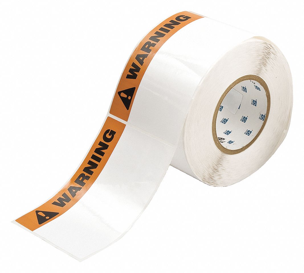 PRECUT LABEL ROLL, WARNING, WARNING HEADER, 4 IN X 6 IN, POLYESTER, WHITE, 500 LABELS, 2 PK