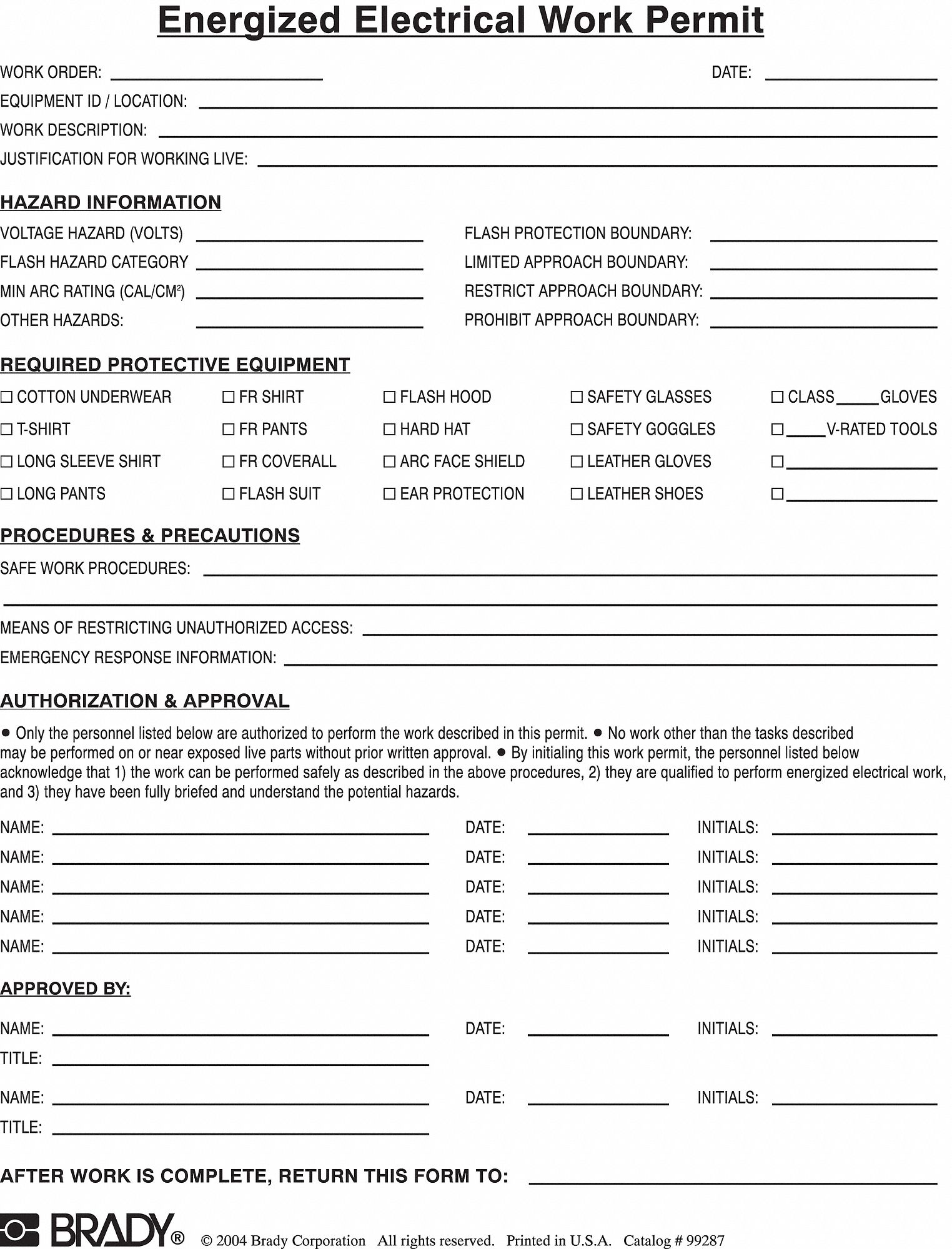 hot work permit form