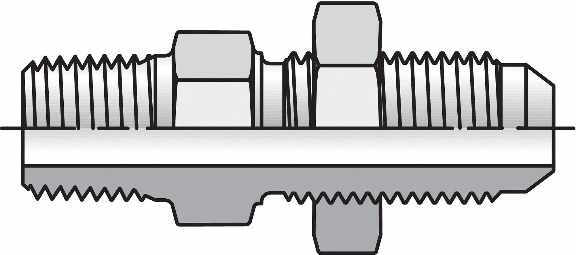 CONNECTEUR CLOISON,MÂLE,5/8POS 37 °  JIC,FLTG 7/8POS-14 UN/UNF-2A X FLTG 1/2POS-14 NPTF,2 HEX 1 1/8POS