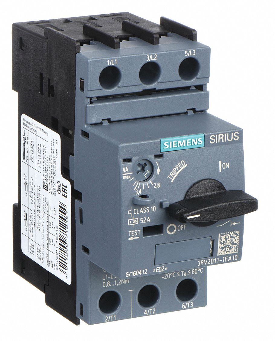 Manual Motor Starter: Non-Reversing, 3 Poles, 4 A, Thermal Protection, Selector Switch