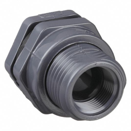 1-1/2 NPT Thread Bulkhead Fitting. PVC with Viton Gasket