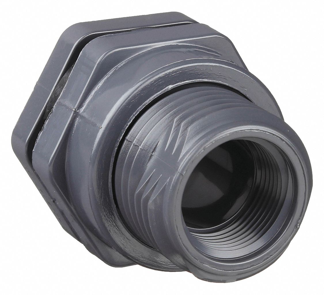 BULKHEAD TANK FITTING: PVC BODY, 1 IN FEMALE THREADED INSIDE CONNECTION, EPDM GASKET