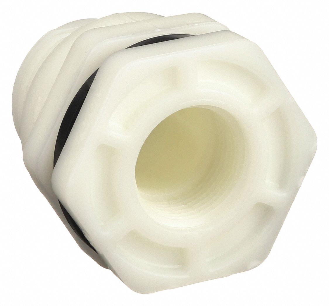 HAYWARD, Polypropylene Body, 1 in Female Threaded Inside Connection, Bulkhead Tank Fitting