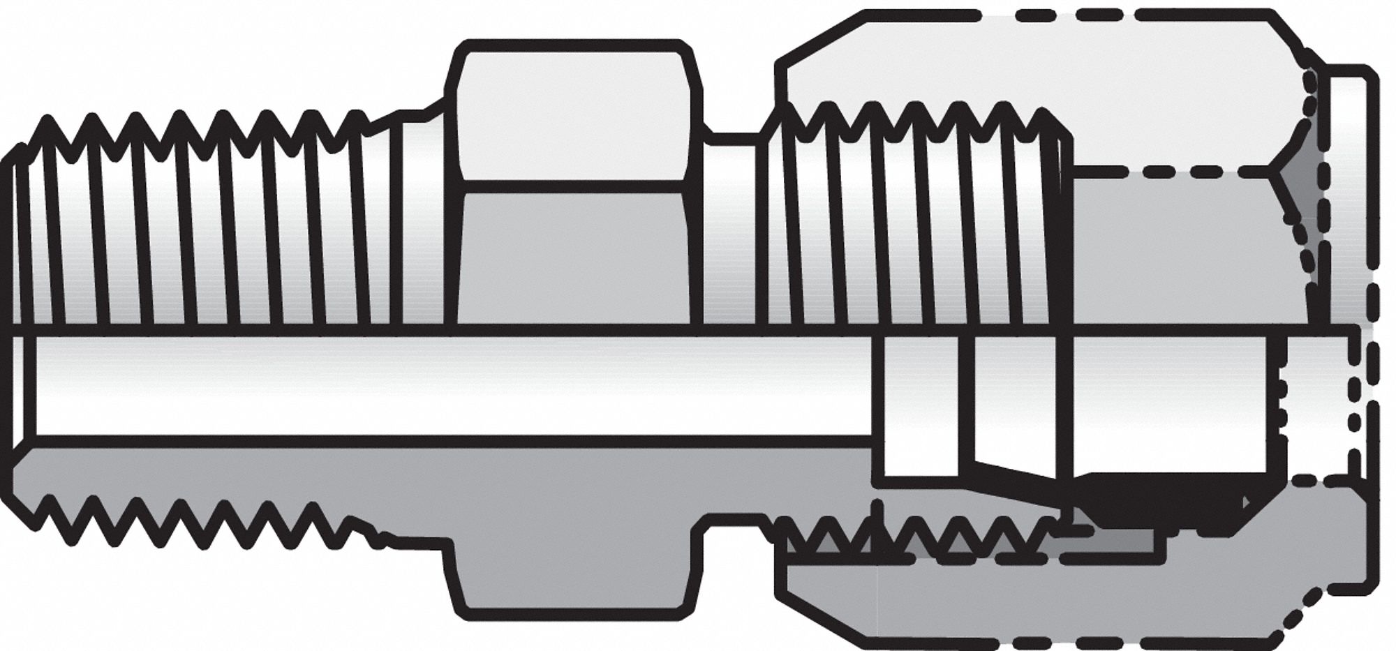 24 °  FLARELESS FITTING, STEEL, TOUGHSHIELD PLUS, CONNECTOR, 1.09 IN L, 6,000 PSI, 3/16 IN SIDE A OD, 7/16 IN HEX