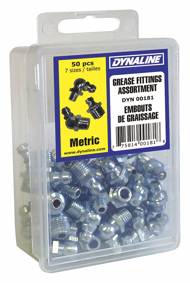 DYNALINE KIT GREASE FITTING METRIC 50 PCS Grease Fitting Kits DYL00181 00181 Grainger
