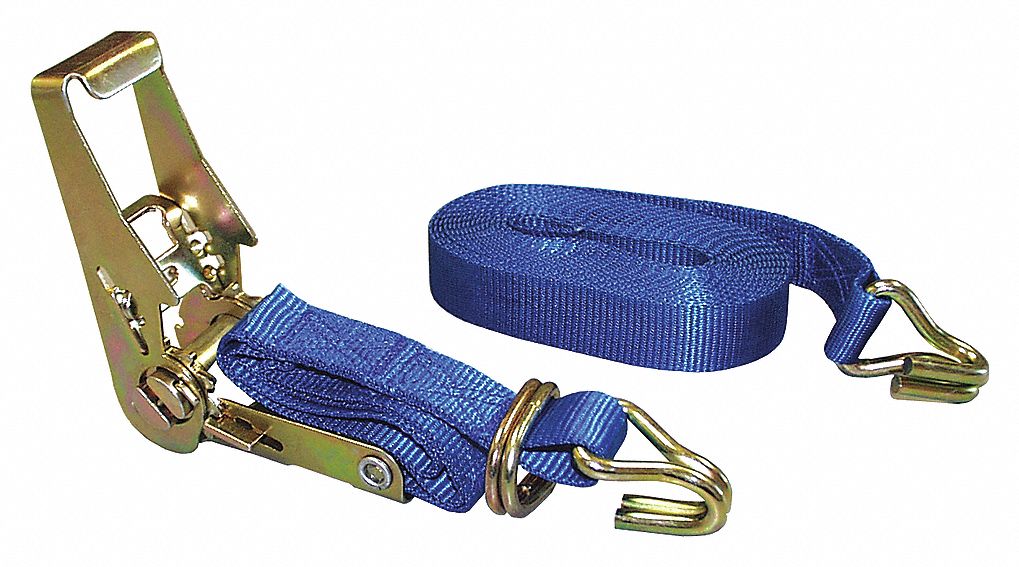 RATCHET STRAP, J-HOOK, BREAK 1800 LB, LOAD 600 LB, BLUE, 15 FT X 1 IN