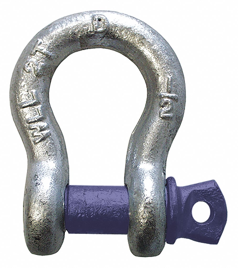 METAL SHACKLE, 2 TON LOAD LIMIT, ANCHOR SCREW PIN, 1/2 IN