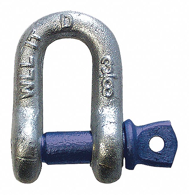 METAL SHACKLE, STEEL, 2 TON LOAD LIMIT, 1/2 IN, SCREW PIN