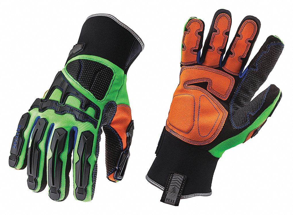 PROFLEX 925F DORSAL IMPACT-REDUCING GLOVES, XL, 10, HI-VIS LIME, PADDED NEOPRENE CUFF