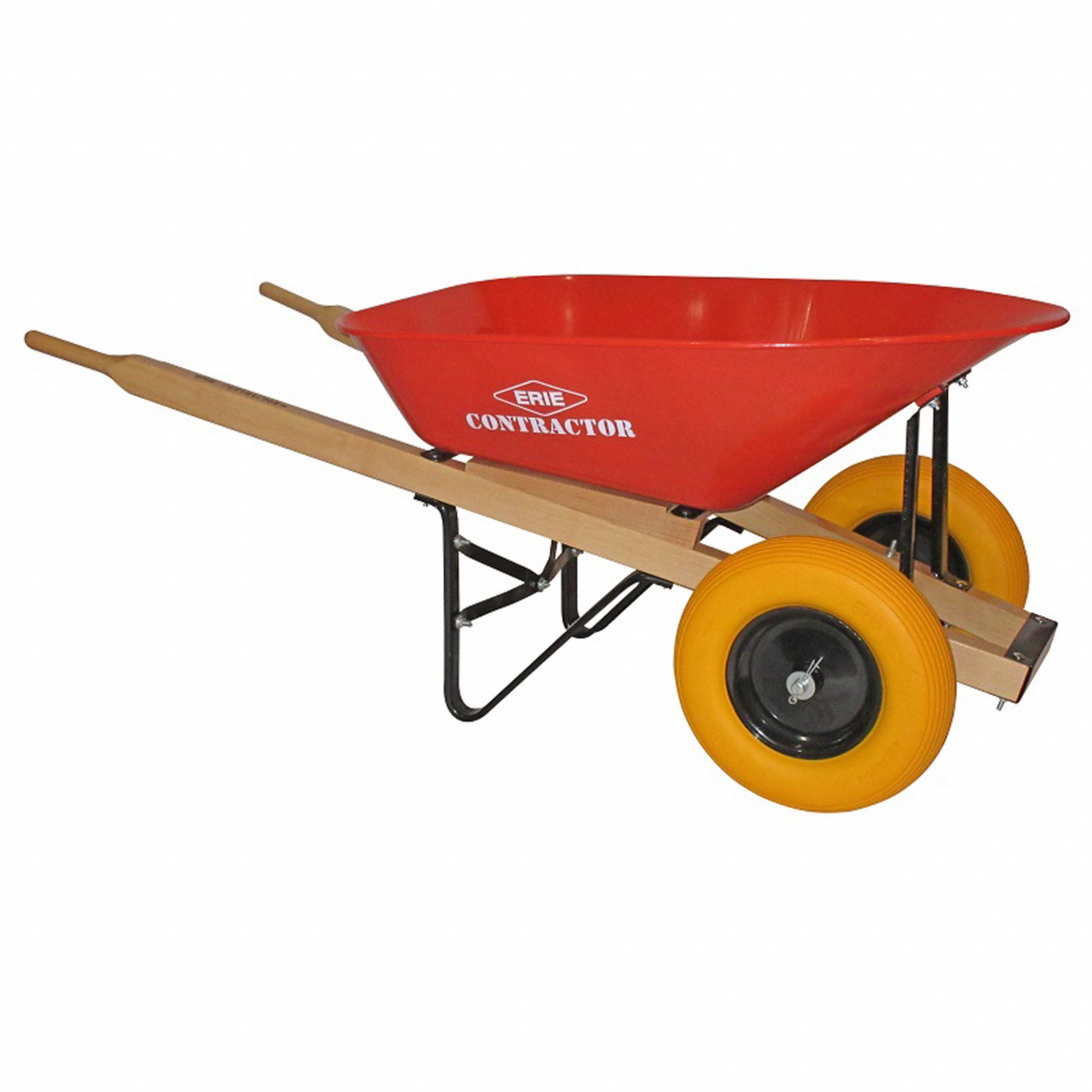 CONTRACTOR WHEELBARROW, INDUSTRIAL-STRENGTH, 6 CU FEET, 64 IN HANDLE, STEEL/WOOD