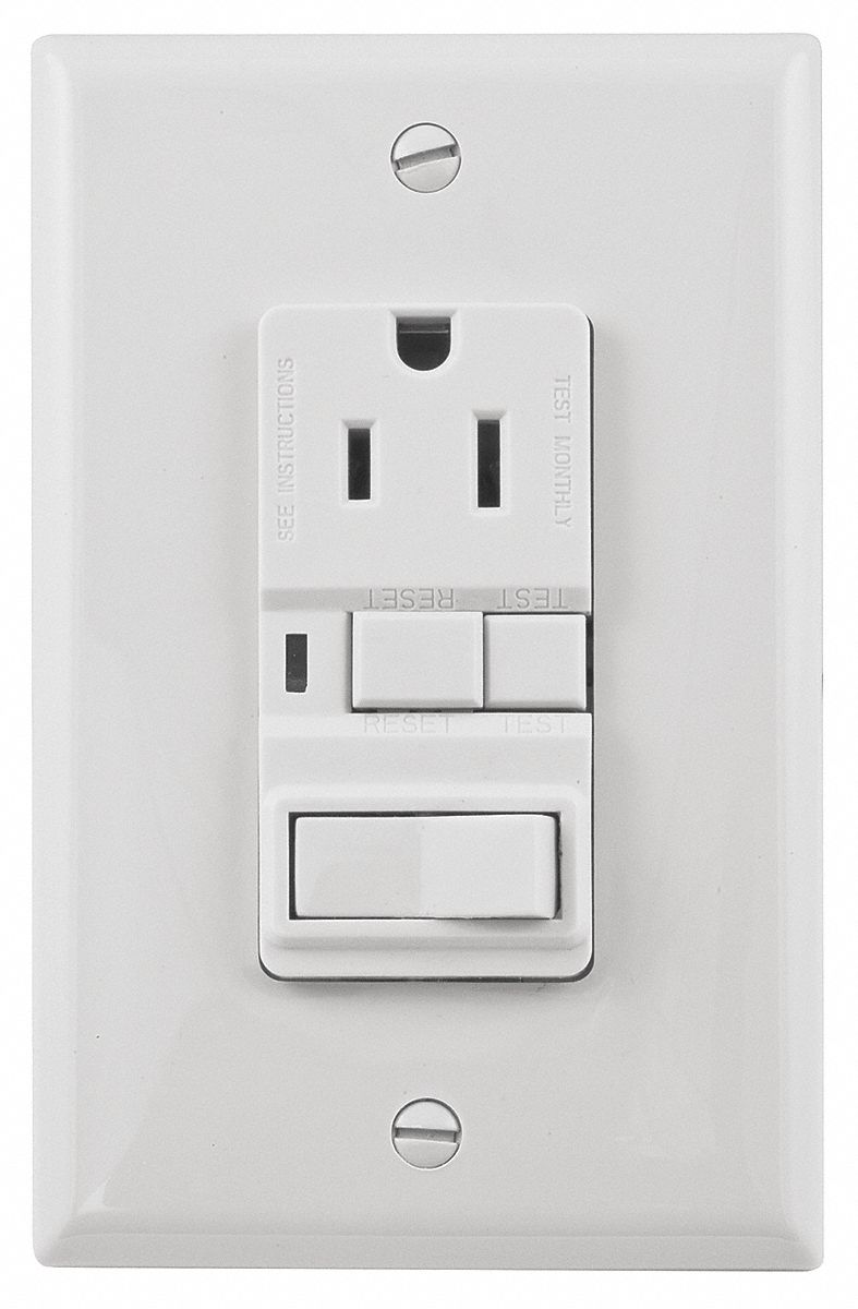 GFCI Receptacle, Switch/Receptacle Wiring Combination, Duplex, 515R NEMA Configuration, 15 Amps