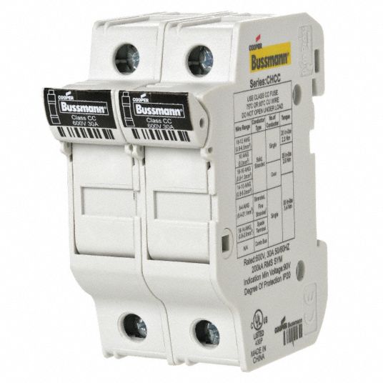 BUSSMANN FingerSafe Fuse Block 2 Poles, 0 to 30 A, 600V AC/300V DC