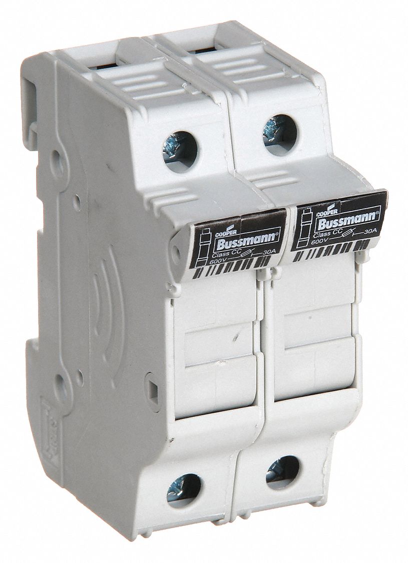 FINGER-SAFE FUSE BLOCK, 2 POLES, 0 TO 30 A, 600V AC/300V DC, CLAMP/SPADE LUG, NONINDICATING