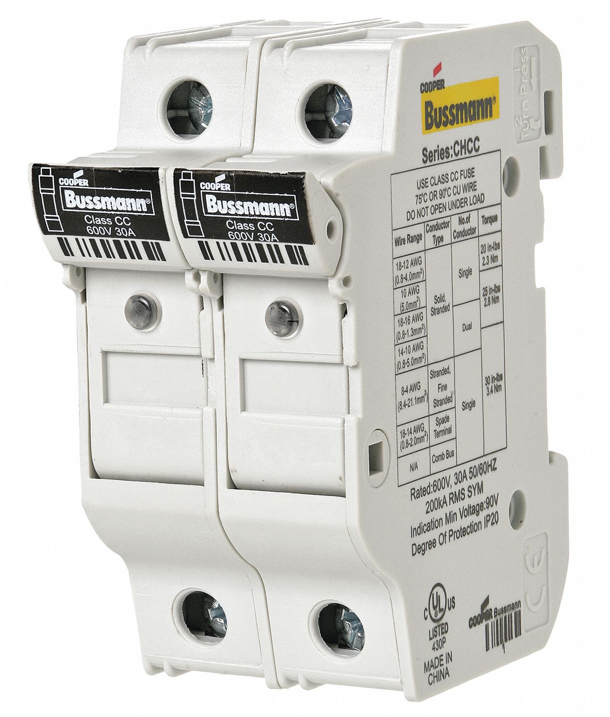 Fuse Block 0 to 30A Class CC 2 Pole