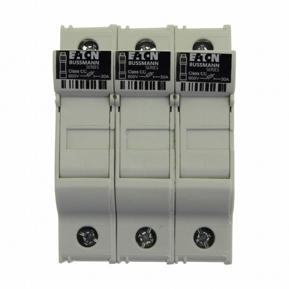 FINGER-SAFE FUSE BLOCK, 3 POLES, 0 TO 30 A, 600V AC/300V DC, CLAMP/SPADE LUG, NONINDICATING