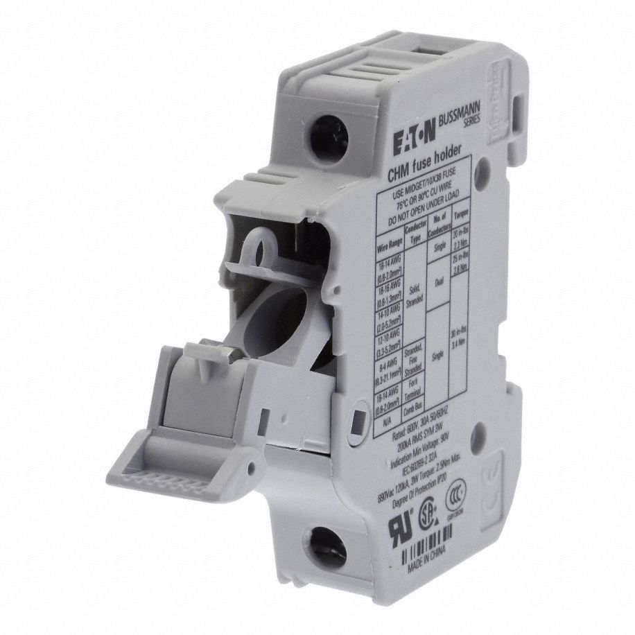 BUSSMANN FingerSafe Fuse Block 1 Poles, 0 to 30 A, 600V AC/DC, Clamp