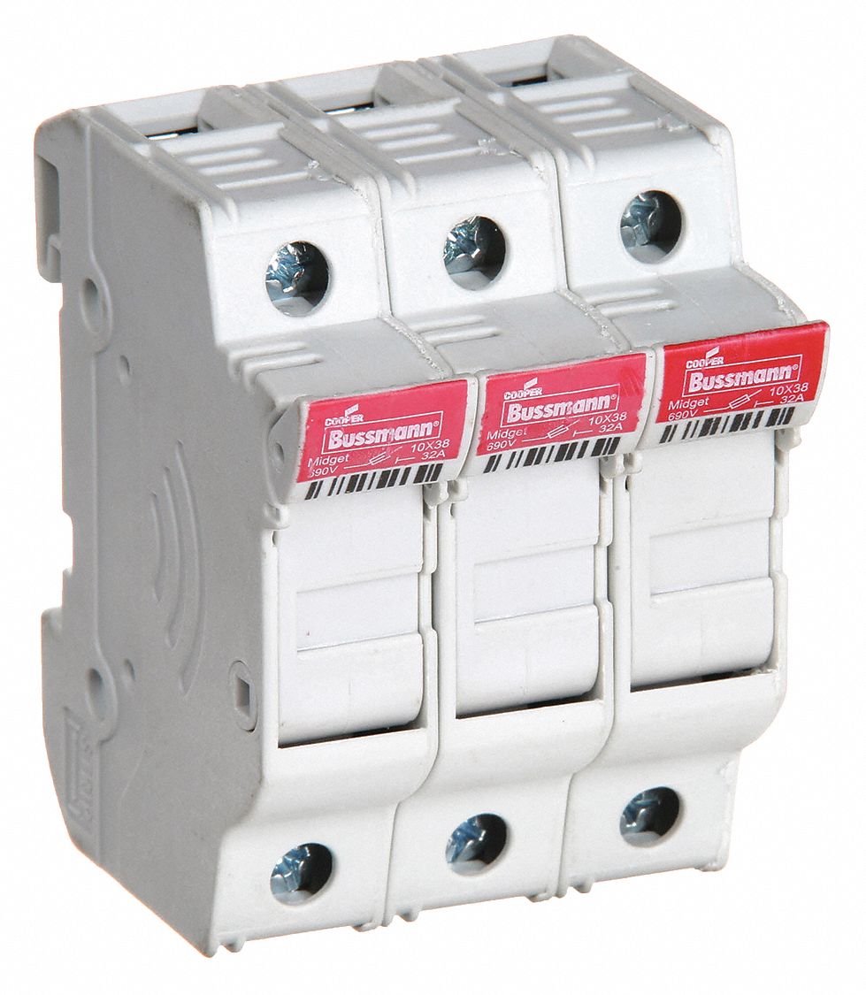 FINGER-SAFE FUSE BLOCK, 3 POLES, 0 TO 30 A, 600V AC/DC, CLAMP/SPADE LUG, NONINDICATING