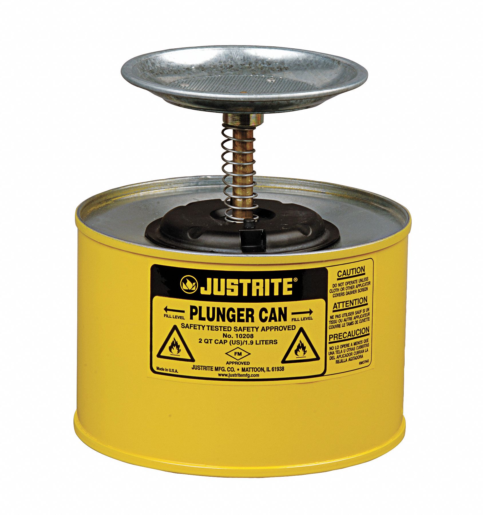 JUSTRITE Plunger Can, 0.5 gal, Steel, Yellow, 5 in 13M35810218 Grainger
